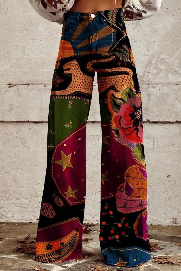 Eclectic Animal Print Wide Leg Pants