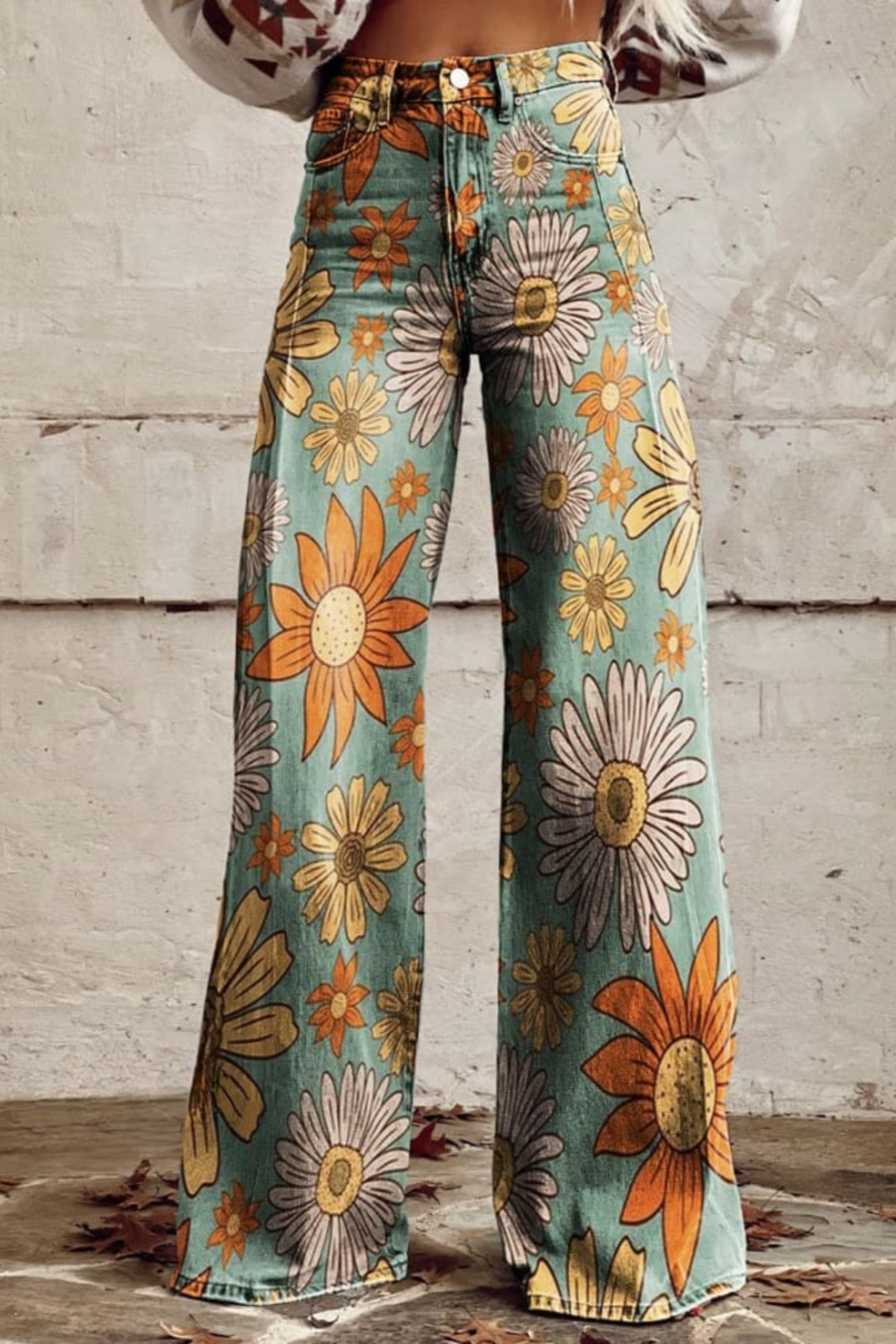 Daisy Floral Print Wide Leg Pants