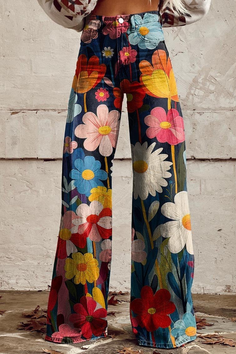 Floral Print Wide Leg Pants